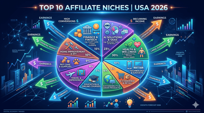 top 10 affiliate niches 2026 USA infographic