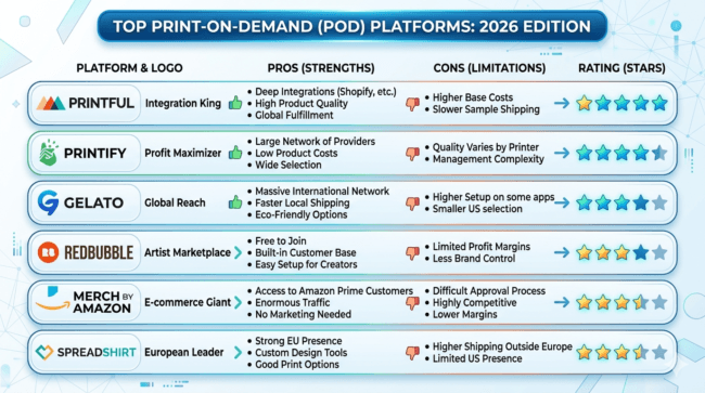 printify printful gelato comparison table 2026