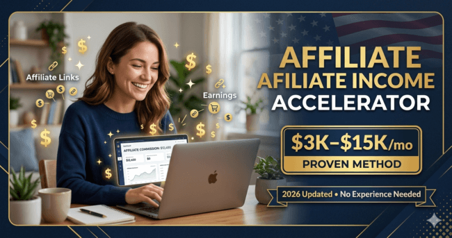 how to start affiliate marketing in 2026 USA beginner guide with laptop money icons USA flag