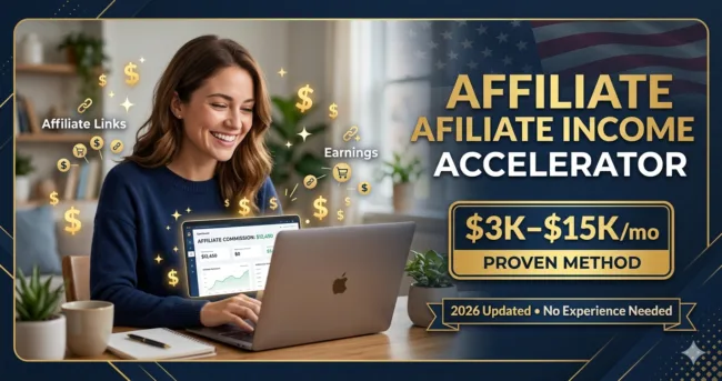 how to start affiliate marketing in 2026 USA beginner guide with laptop money icons USA flag