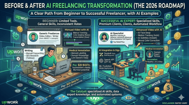 Before after AI freelancing transformation