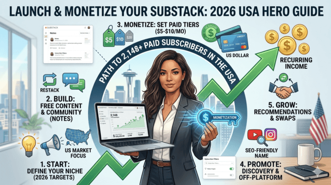 how to start and monetize substack newsletter 2026 USA hero