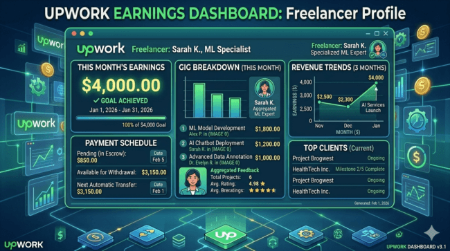 Upwork earnings dashboard $4K month