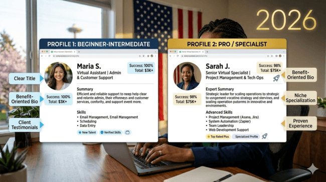 virtual assistant Upwork Fiverr profile tips