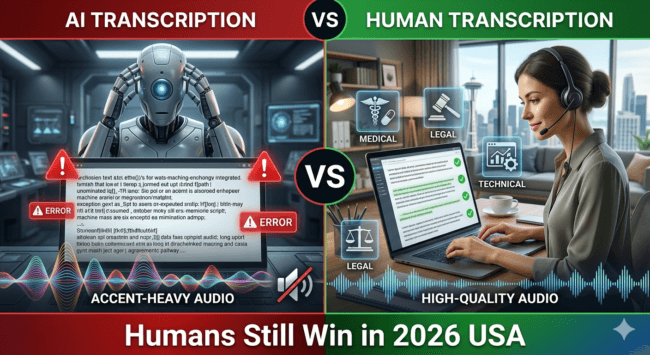 AI vs human transcription 2026 comparison