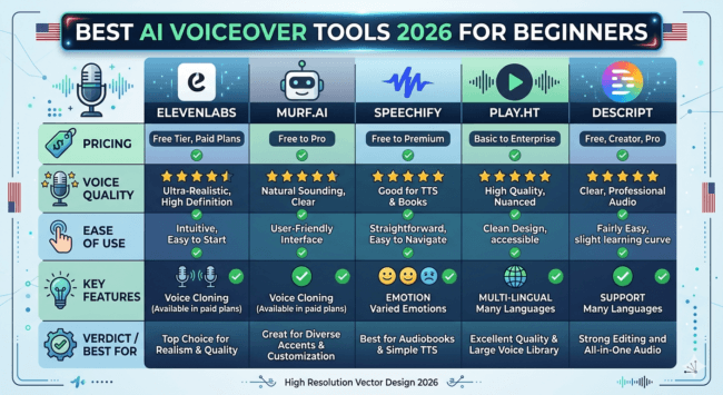 Best AI voiceover tools 2026 comparison chart