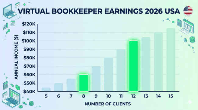 Virtual bookkeeper salary 60k to 100k USA 2026 chart