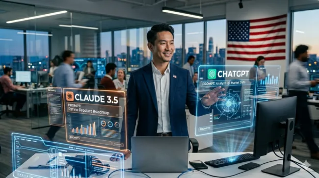How to Become an AI Prompt Engineer in 2026 USA – Futuristic professional working with AI in America