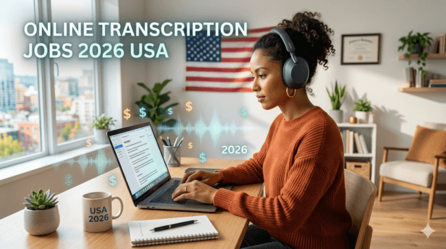 Online transcription jobs 2026 USA professional working from home