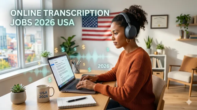 Online transcription jobs 2026 USA professional working from home