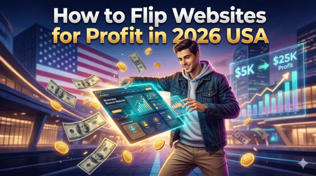 how to flip websites for profit in 2026 USA hero illustration