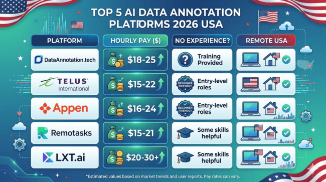 Best platforms for AI data annotation jobs remote USA 2026