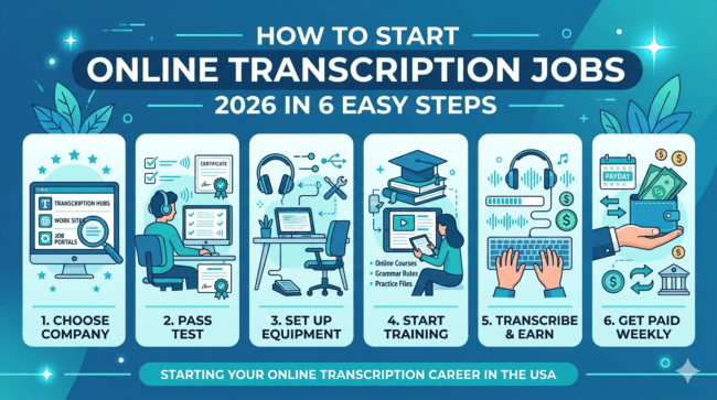 How to apply for online transcription jobs 2026 usa infographic