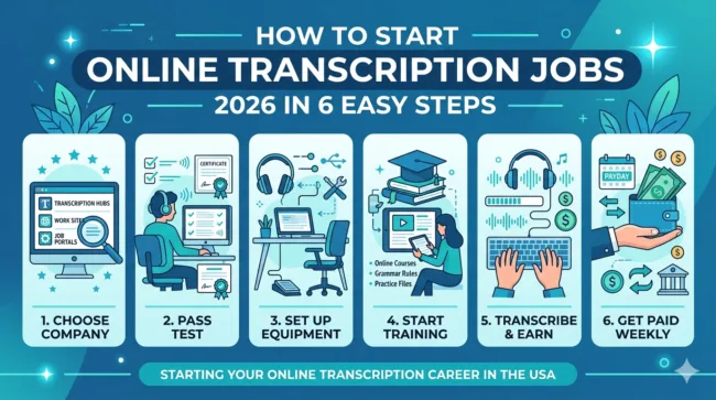 How to apply for online transcription jobs 2026 usa infographic