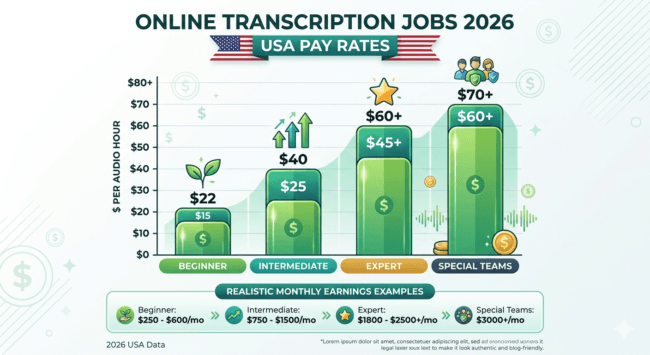 Transcription jobs pay 2026 USA earnings graph