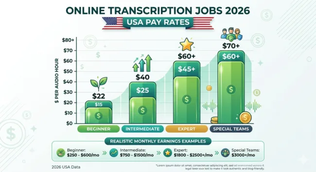 Transcription jobs pay 2026 USA earnings graph