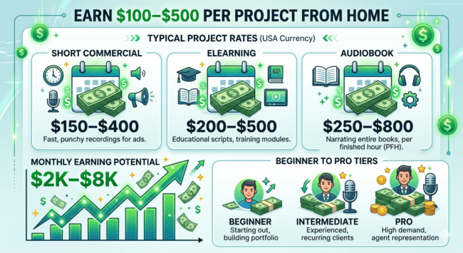 Earnings from voiceover jobs 2026 USA