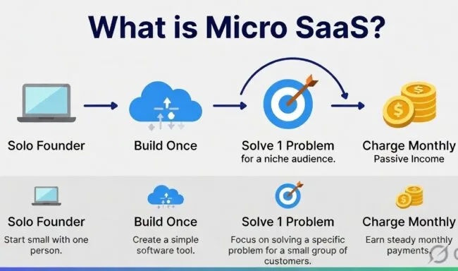 What is Micro SaaS infographic showing how micro SaaS works for beginners