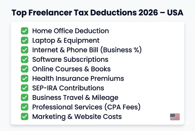 Freelancer tax deductions checklist USA 2026