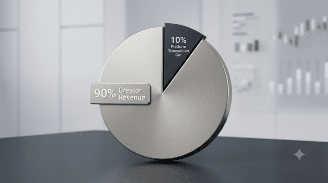 Visual pie chart illustrating the 10 percent base fee versus the 30 percent marketplace Discover platform deduction.