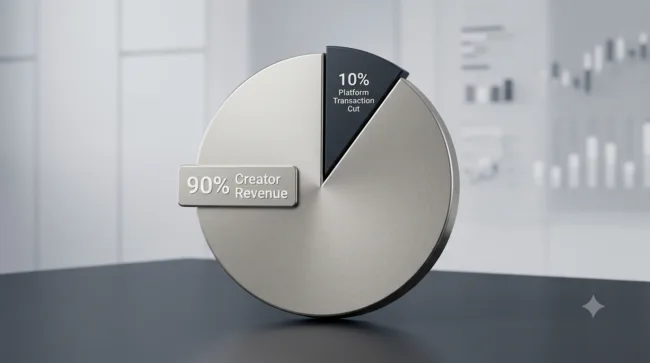 Visual pie chart illustrating the 10 percent base fee versus the 30 percent marketplace Discover platform deduction.