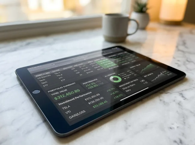 Close-up of a high-end financial forecasting database featuring clean relational rollups and charts.