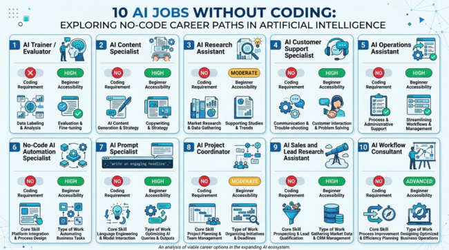10 AI jobs without coding comparison chart