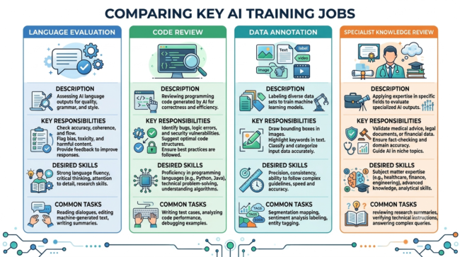 Comparison of AI training and data annotation job categories